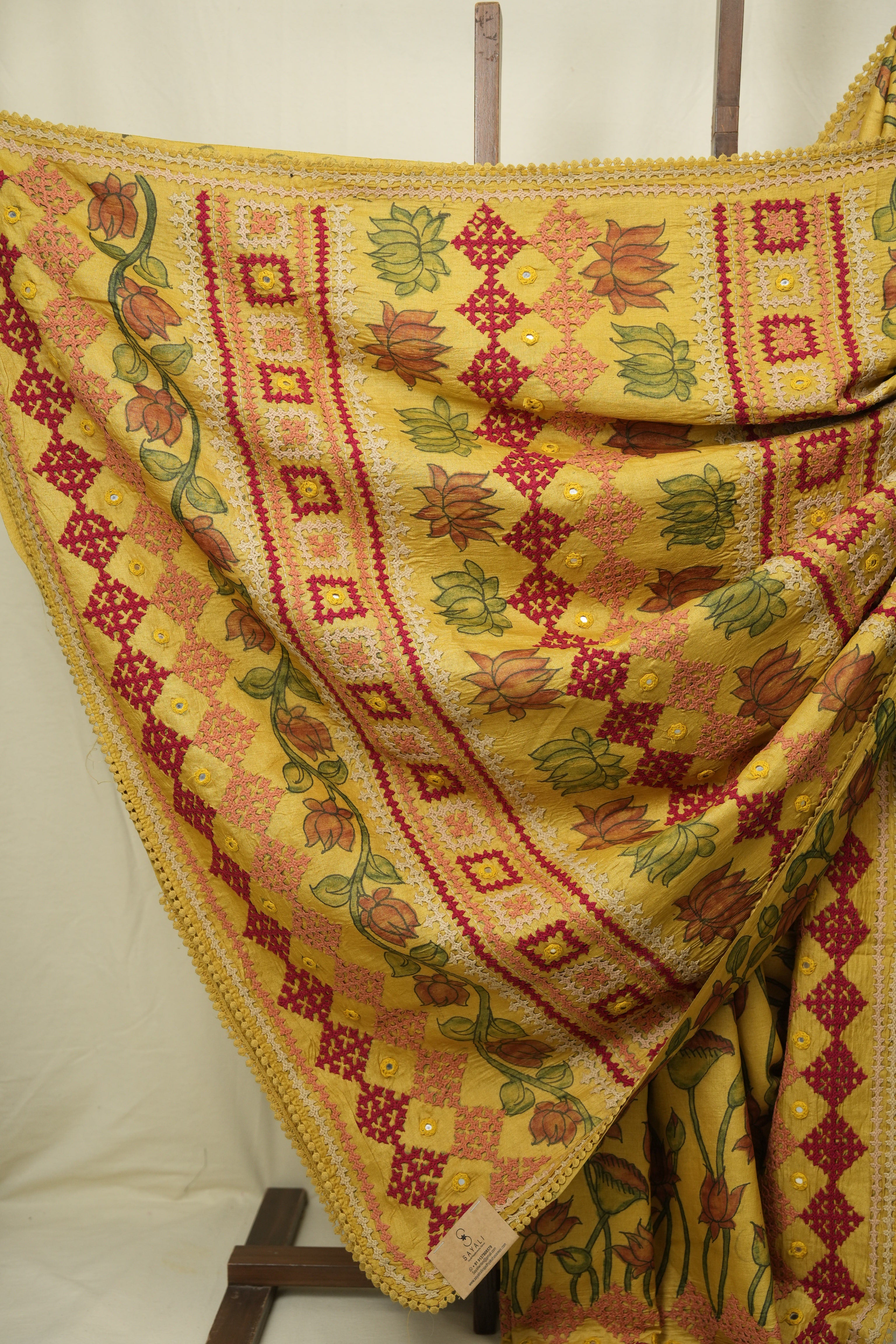 Yellow Kalamkari Tussar Silk Saree - SRYKTSS45