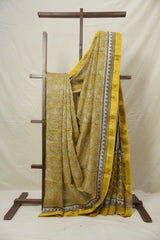 Yellow HBP Cotton Silk Saree With Maheshwari Border - SRYCSS1534