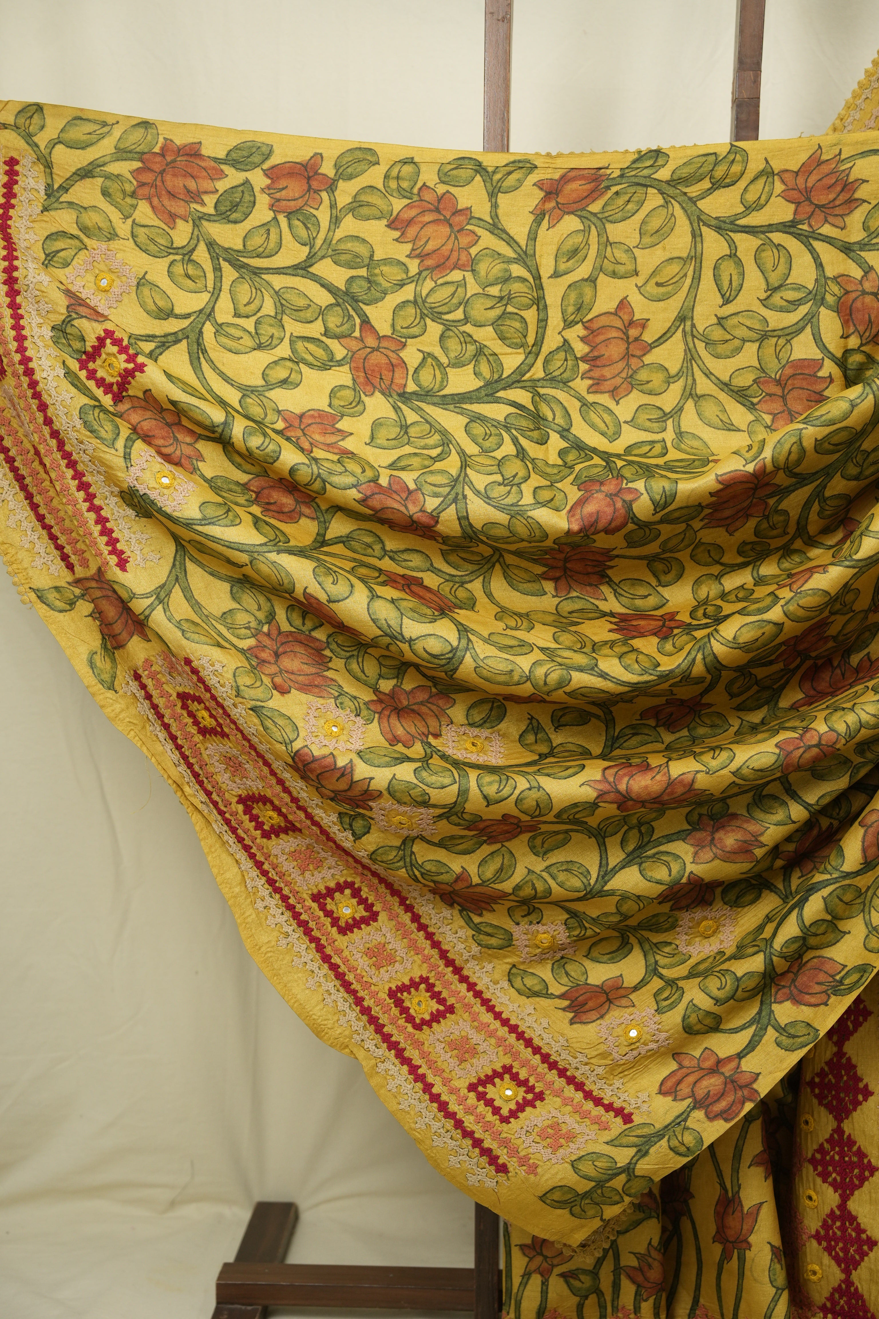 Yellow Kalamkari Tussar Silk Saree - SRYKTSS45