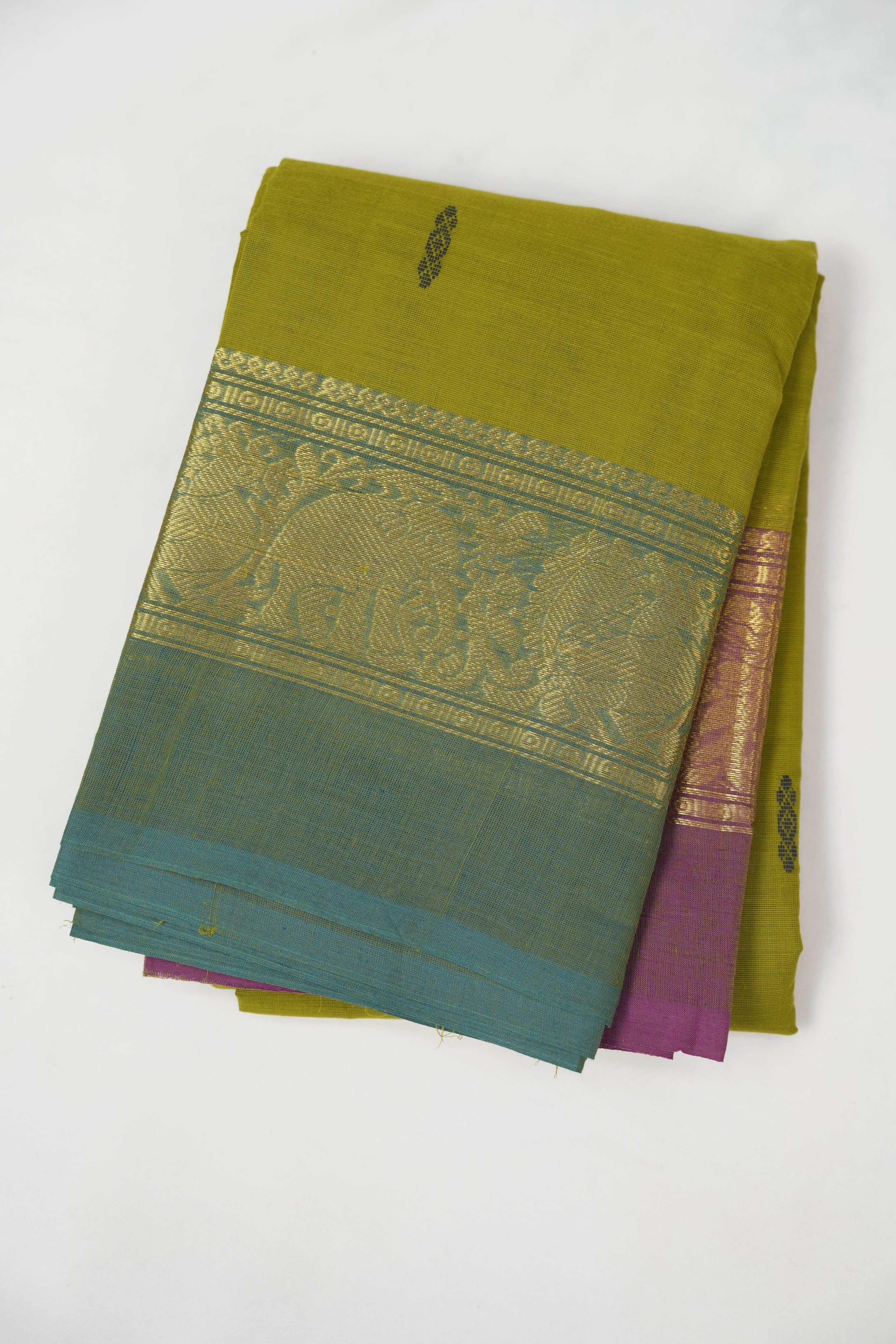 Olive Green Kanchi Cotton Saree - SROGKCS1373