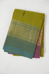 Olive Green Kanchi Cotton Saree - SROGKCS1373