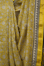 Yellow HBP Cotton Silk Saree With Maheshwari Border - SRYCSS1534