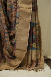 Light Brown Kalamkari Tussar Silk Saree - SRLBKTSS47