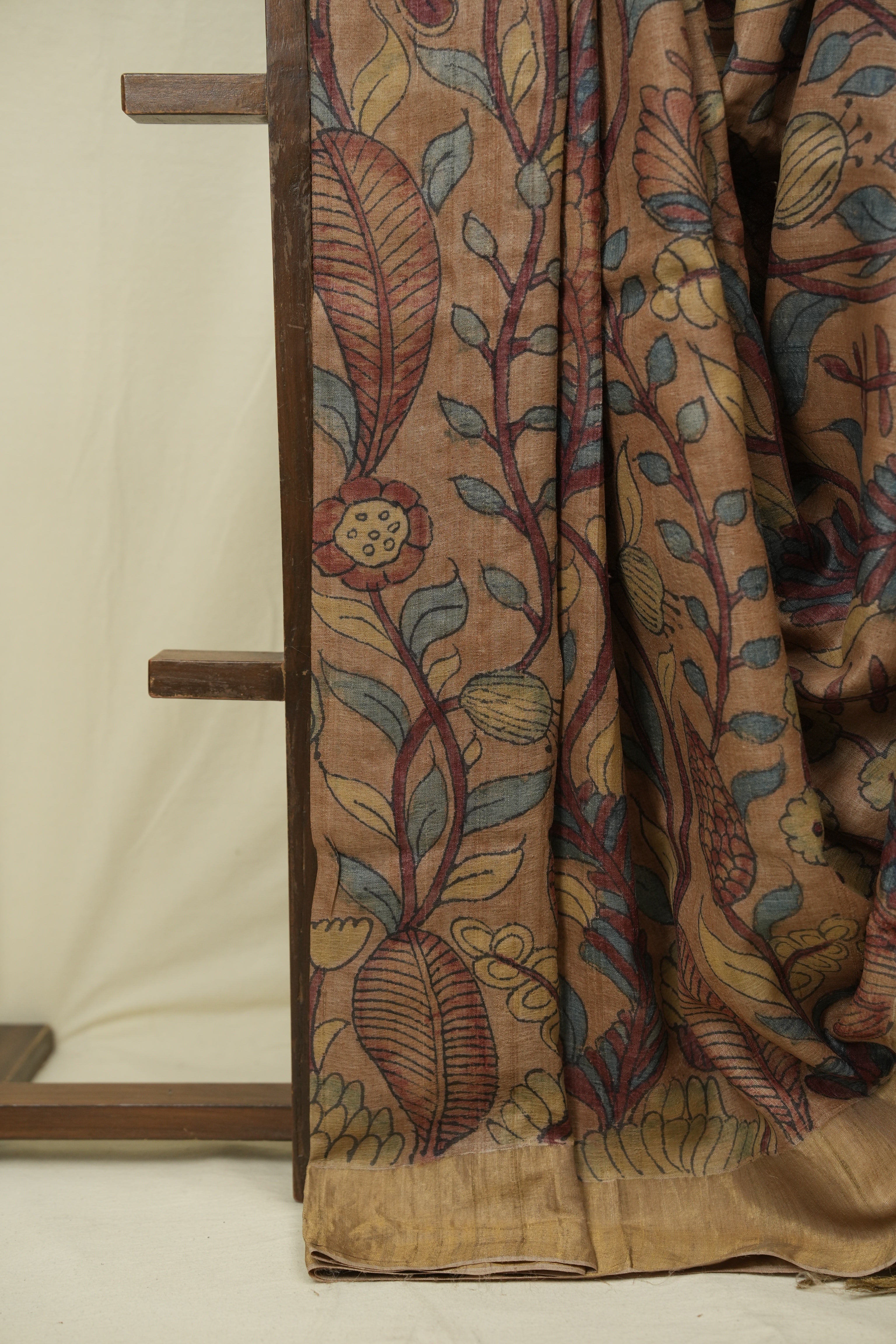 Light Brown Kalamkari Tussar Silk Saree - SRLBKTSS47