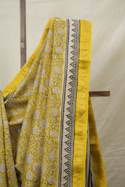 Yellow HBP Cotton Silk Saree With Maheshwari Border - SRYCSS1534