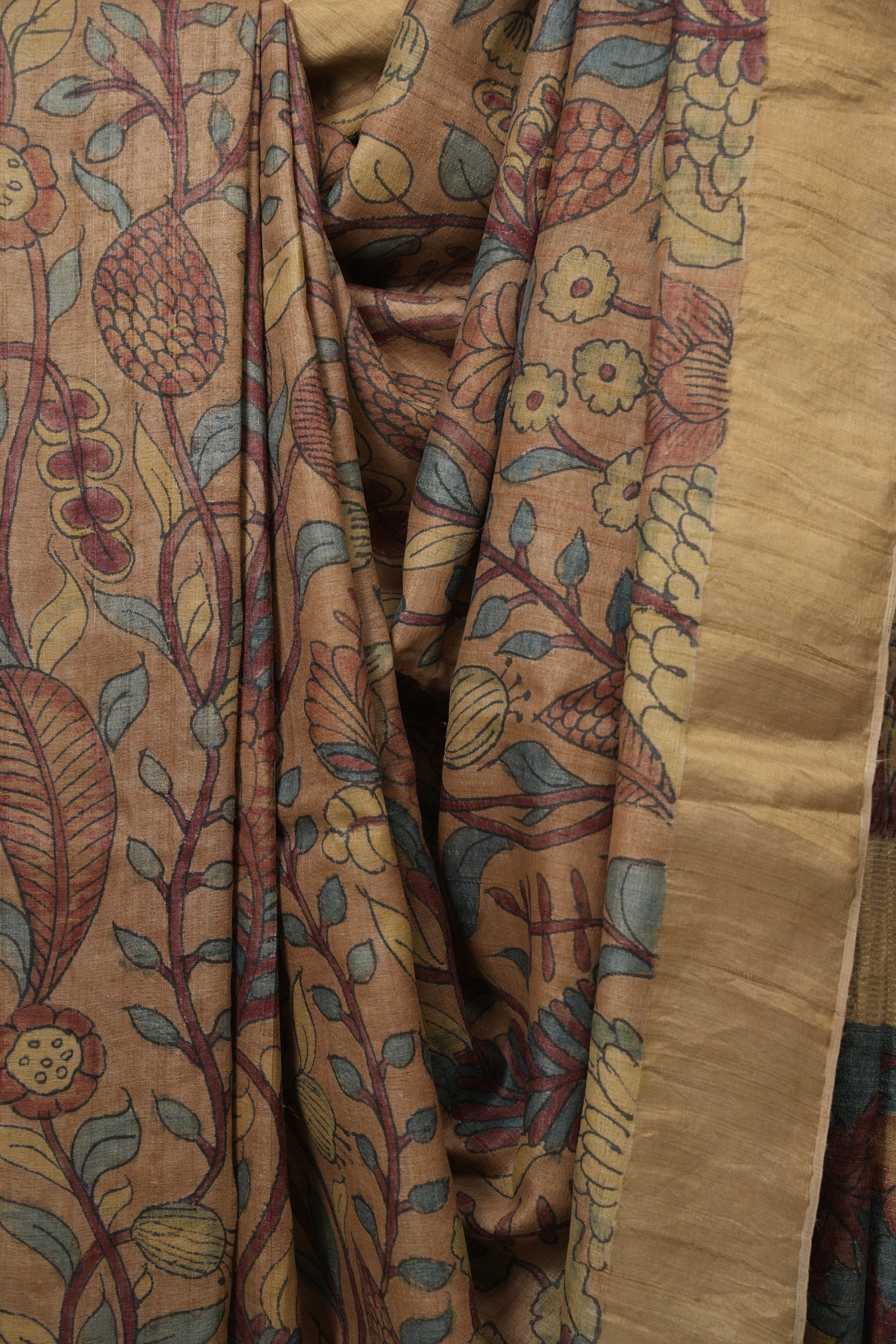 Light Brown Kalamkari Tussar Silk Saree - SRLBKTSS47