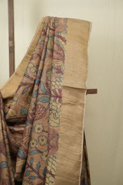 Light Brown Kalamkari Tussar Silk Saree - SRLBKTSS47