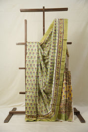 Parrot Green HBP Cotton Silk Saree With Maheshwari Border - SRPGCSS1323