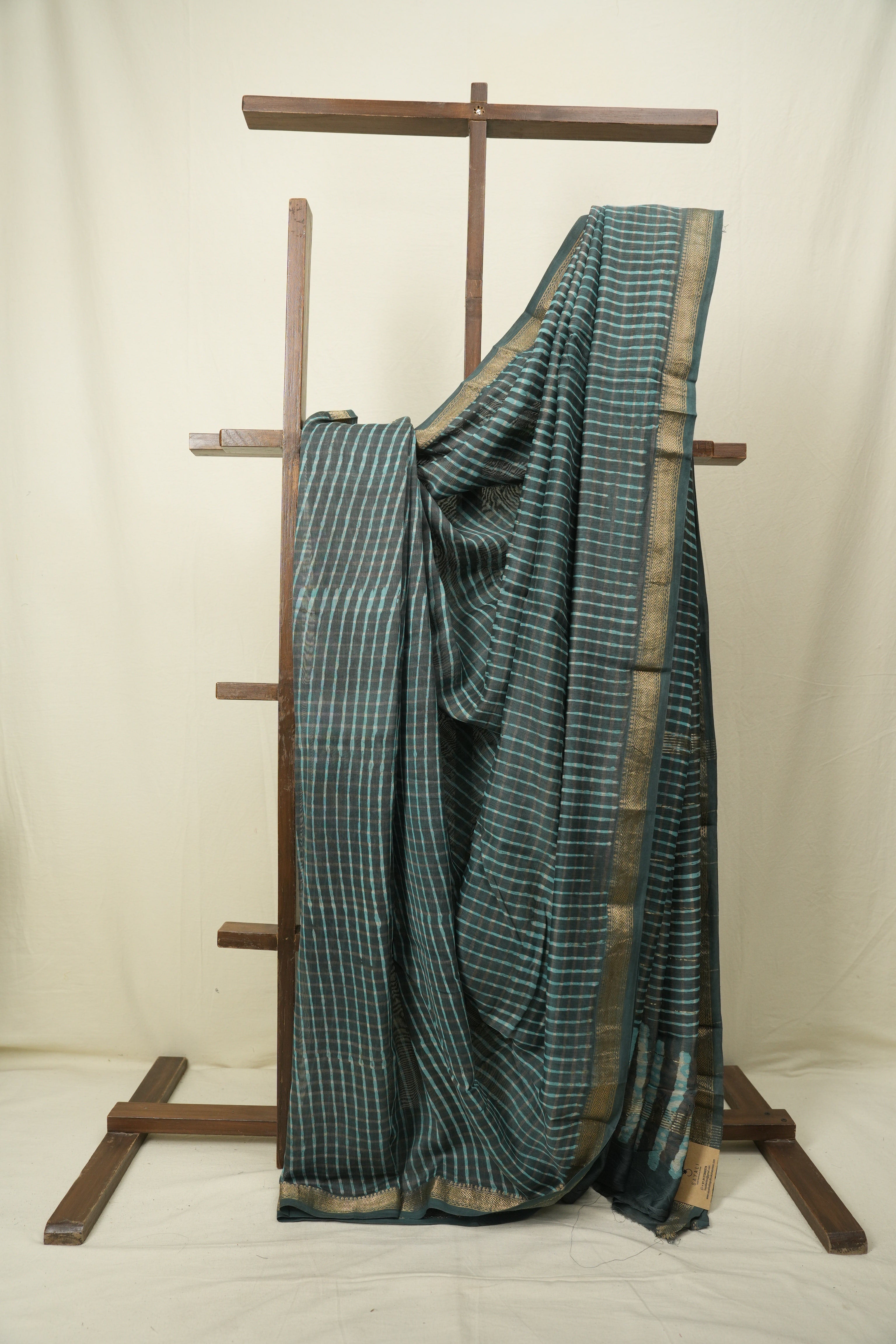 Teal Blue HBP Cotton Silk Saree With Maheshwari Border - SRBCSS1731