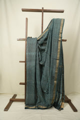 Teal Blue HBP Cotton Silk Saree With Maheshwari Border - SRBCSS1731