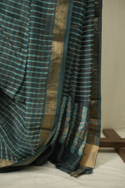 Teal Blue HBP Cotton Silk Saree With Maheshwari Border - SRBCSS1731