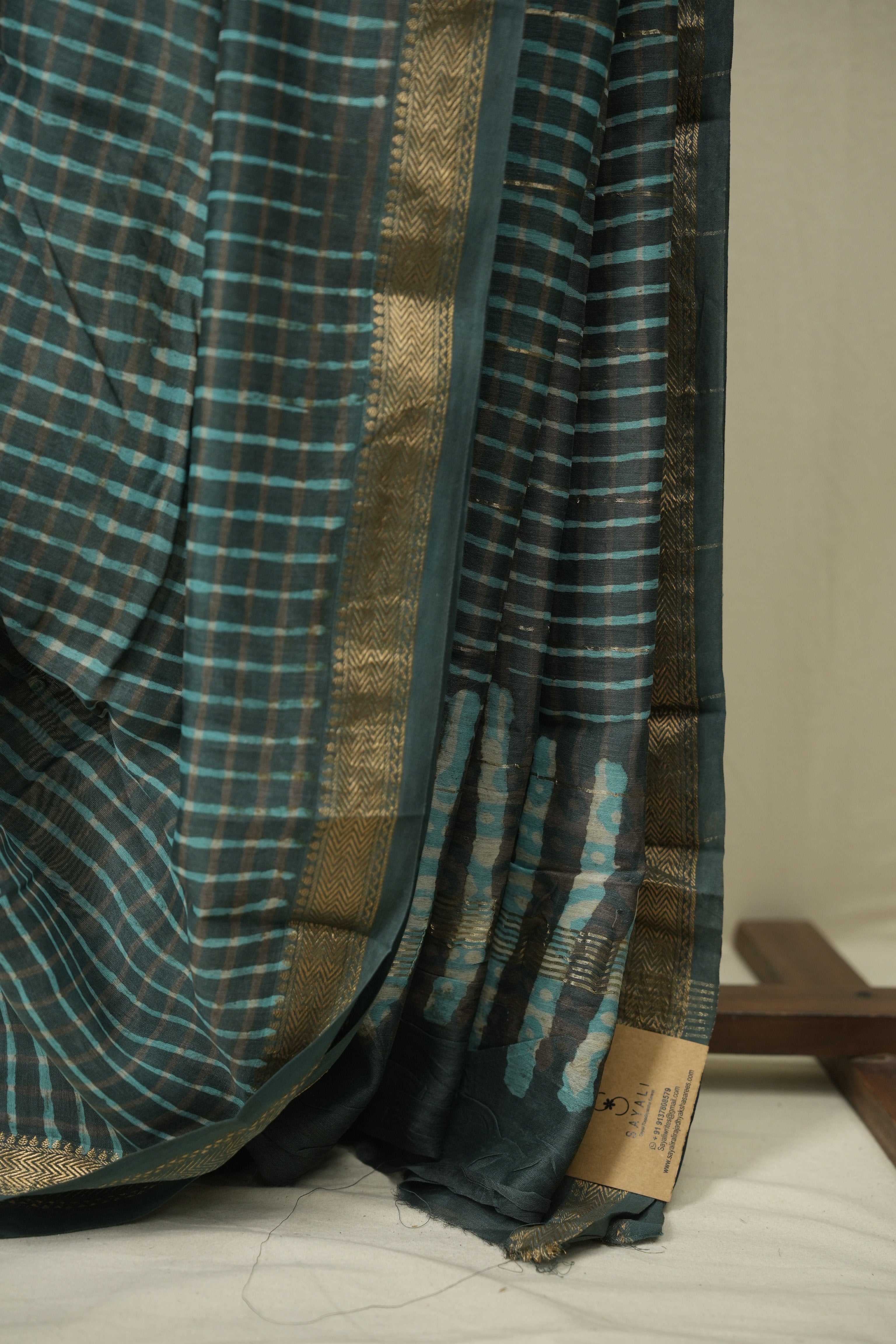 Teal Blue HBP Cotton Silk Saree With Maheshwari Border - SRBCSS1731