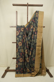 Charcoal Kalamkari Tussar Silk Saree - SRCKTSS48
