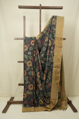 Charcoal Kalamkari Tussar Silk Saree - SRCKTSS48