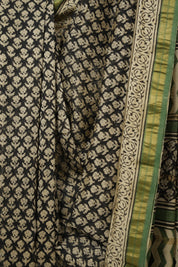 Black HBP Cotton Silk Saree With Maheshwari Border - SRBCSS1533