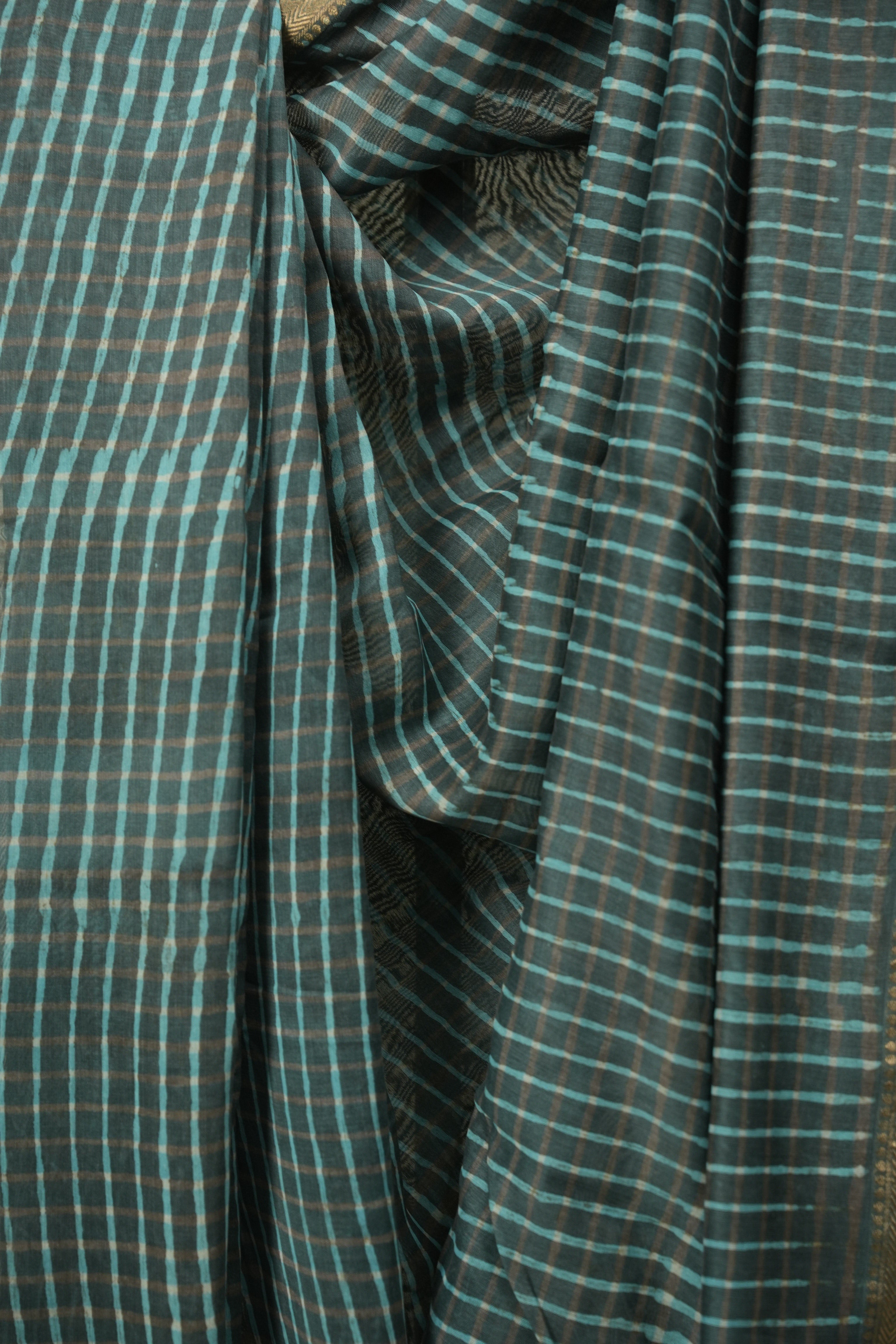 Teal Blue HBP Cotton Silk Saree With Maheshwari Border - SRBCSS1731