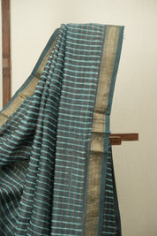 Teal Blue HBP Cotton Silk Saree With Maheshwari Border - SRBCSS1731