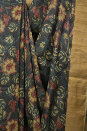 Charcoal Kalamkari Tussar Silk Saree - SRCKTSS48