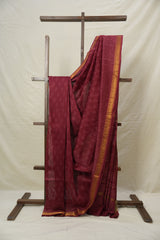 Maroon HBP Cotton Silk Saree With Maheshwari Border - SRMCSS1532