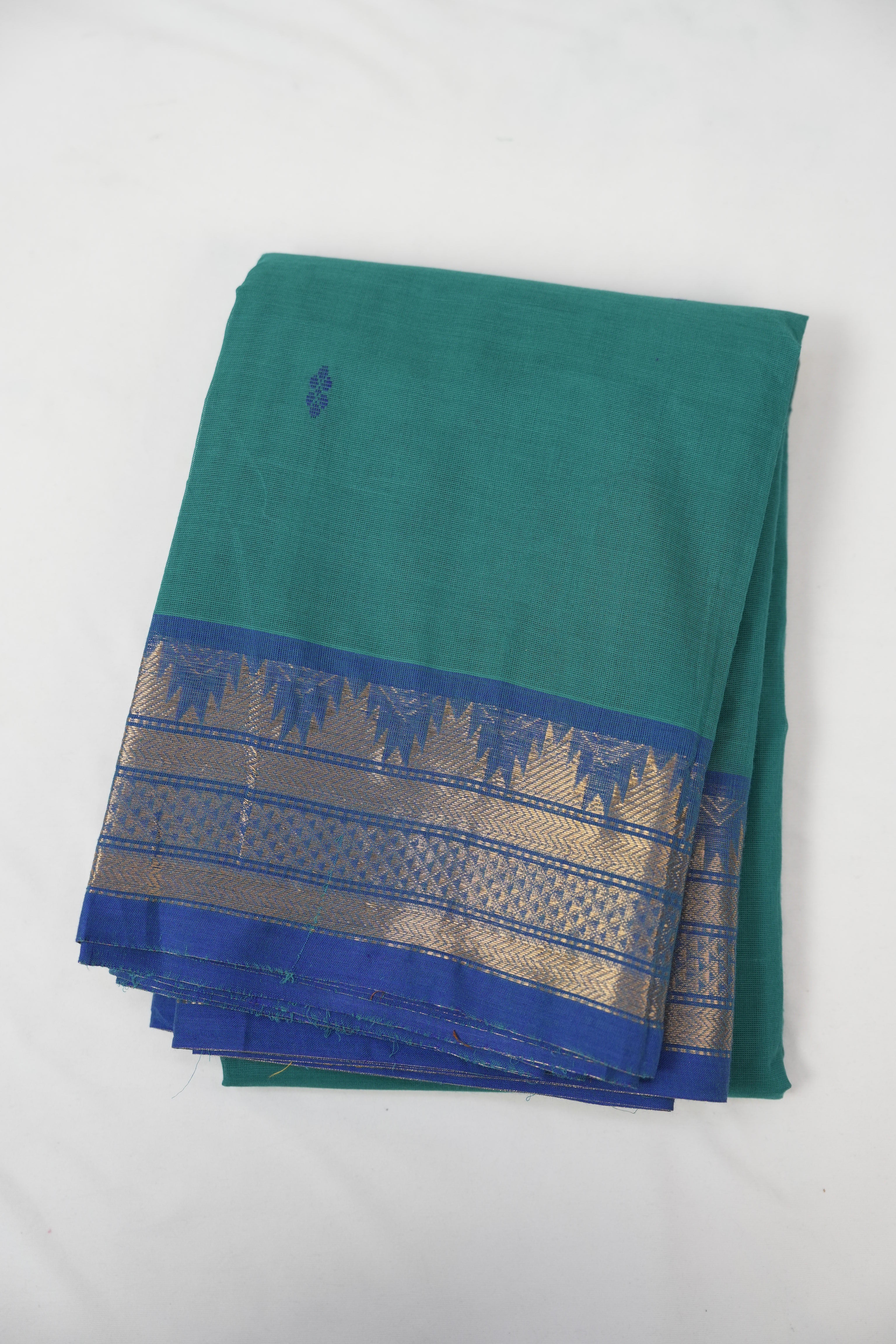 Turquoise Green Kanchi Cotton Saree - SRTGKCS1346