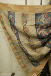 Charcoal Kalamkari Tussar Silk Saree - SRCKTSS48