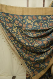 Charcoal Kalamkari Tussar Silk Saree - SRCKTSS48