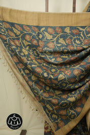 Charcoal Kalamkari Tussar Silk Saree - SRCKTSS48