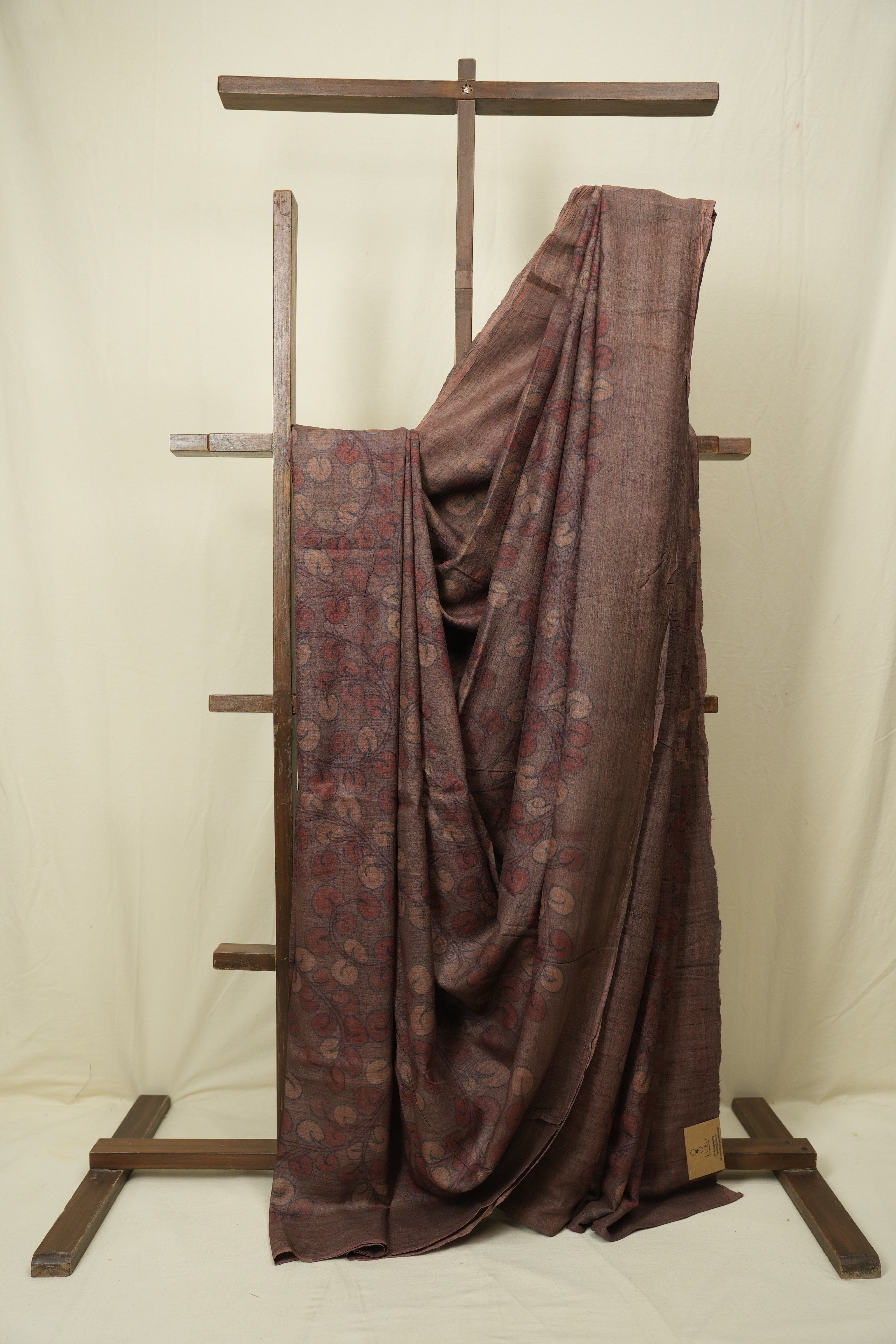Mauve Brown Kalamkari Tussar Silk Saree - SRMBKTSS49