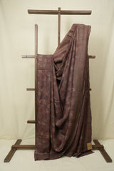 Mauve Brown Kalamkari Tussar Silk Saree - SRMBKTSS49