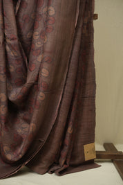 Mauve Brown Kalamkari Tussar Silk Saree - SRMBKTSS49