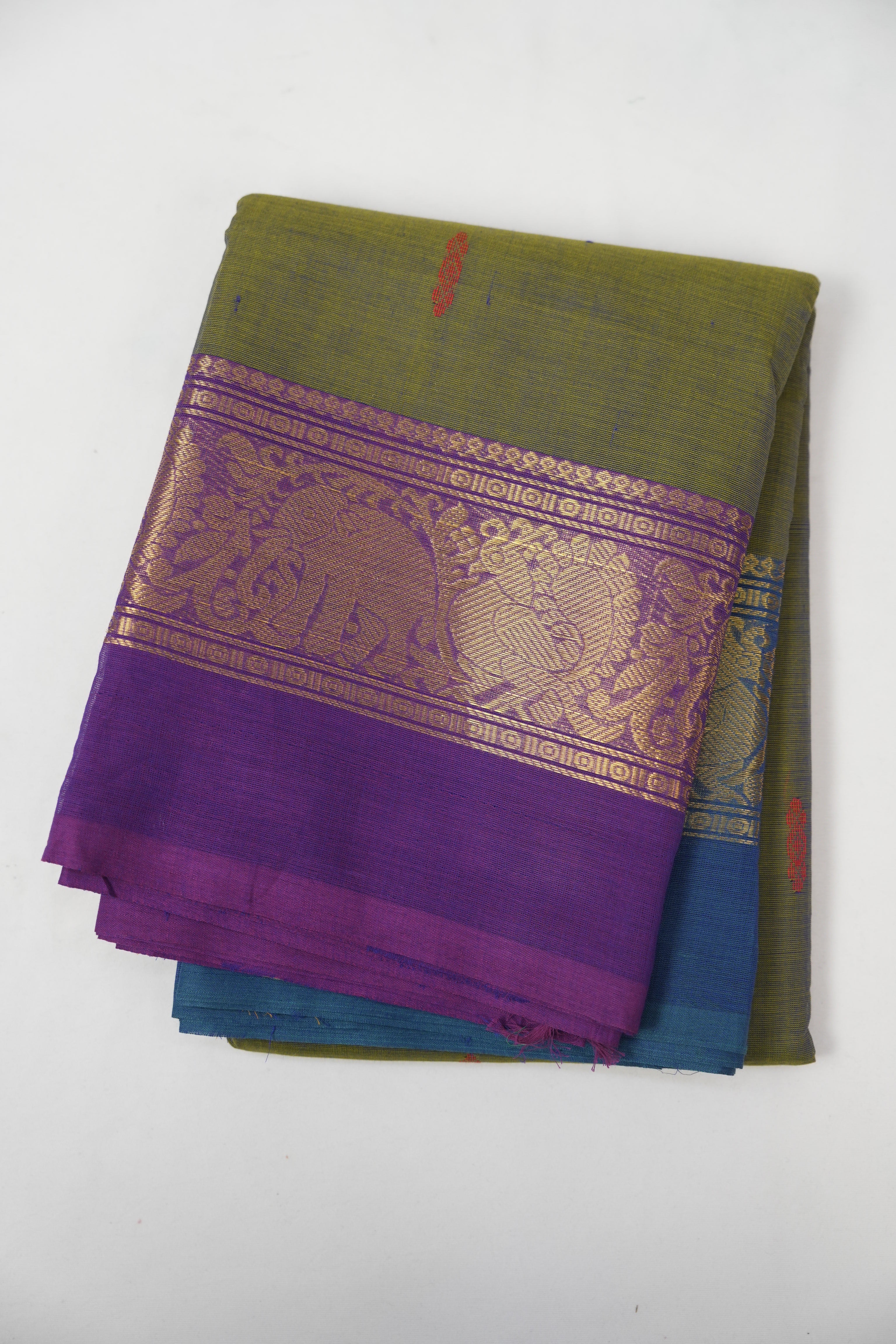 Two Tone Olive Kanchi Cotton Saree - SRTTOKCS1350