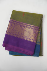 Two Tone Olive Kanchi Cotton Saree - SRTTOKCS1350