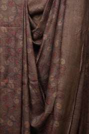 Mauve Brown Kalamkari Tussar Silk Saree - SRMBKTSS49