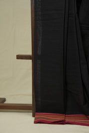 Black Plain Cotton Patteda Anchu Saree - SRBPPAS356