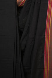 Black Plain Cotton Patteda Anchu Saree - SRBPPAS356