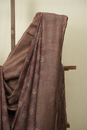 Mauve Brown Kalamkari Tussar Silk Saree - SRMBKTSS49