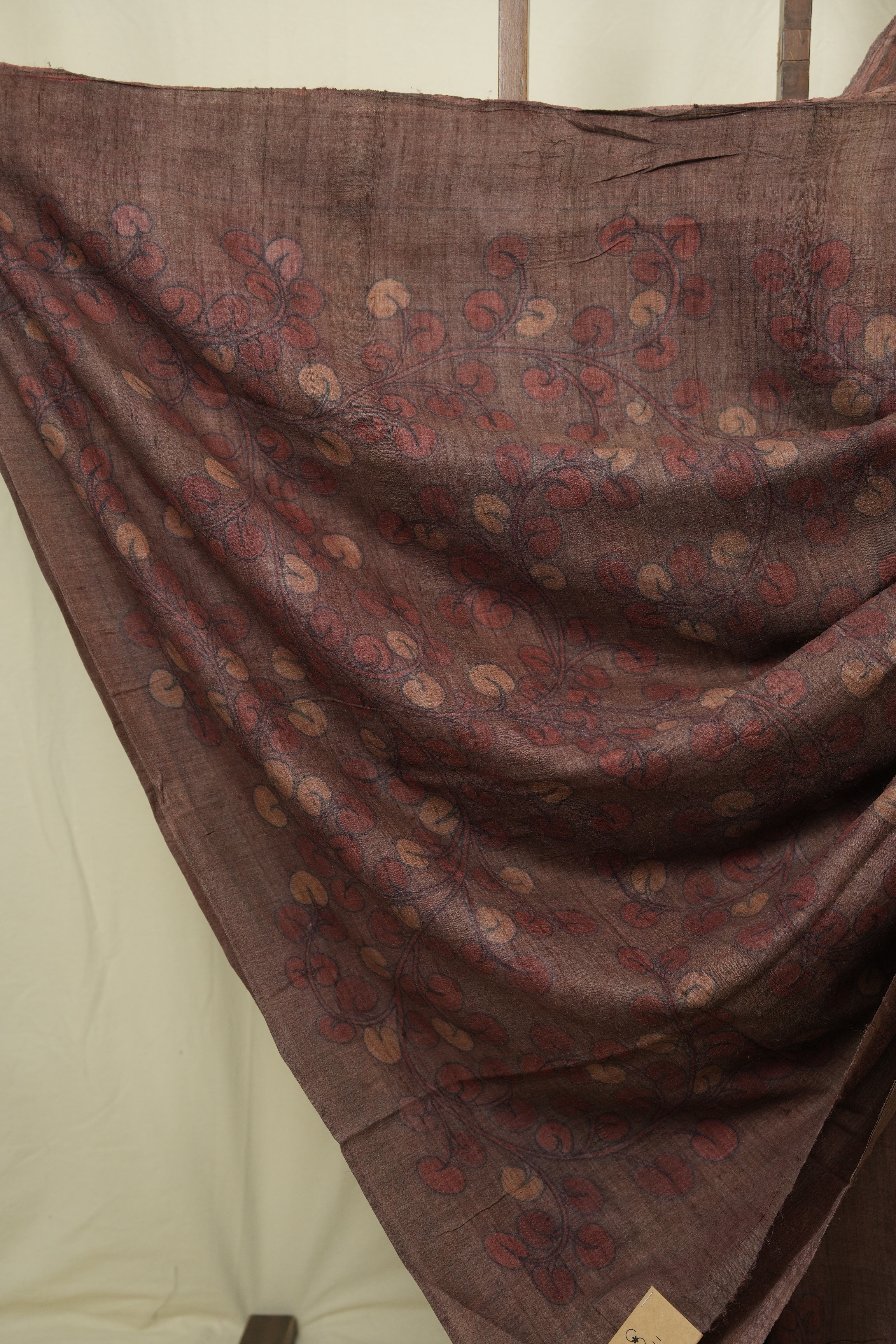 Mauve Brown Kalamkari Tussar Silk Saree - SRMBKTSS49