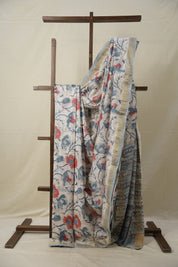 White- Blue HBP Cotton Silk Saree With Maheshwari Border - SRWBCSS1325