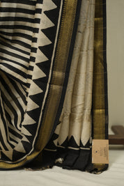 Cream HBP Cotton Silk Saree With Maheshwari Border - SRCCSS1717