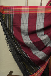 Black Plain Cotton Patteda Anchu Saree - SRBPPAS356
