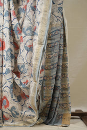 White- Blue HBP Cotton Silk Saree With Maheshwari Border - SRWBCSS1325