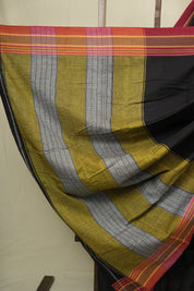 Black Plain Cotton Patteda Anchu Saree - SRBPPAS356