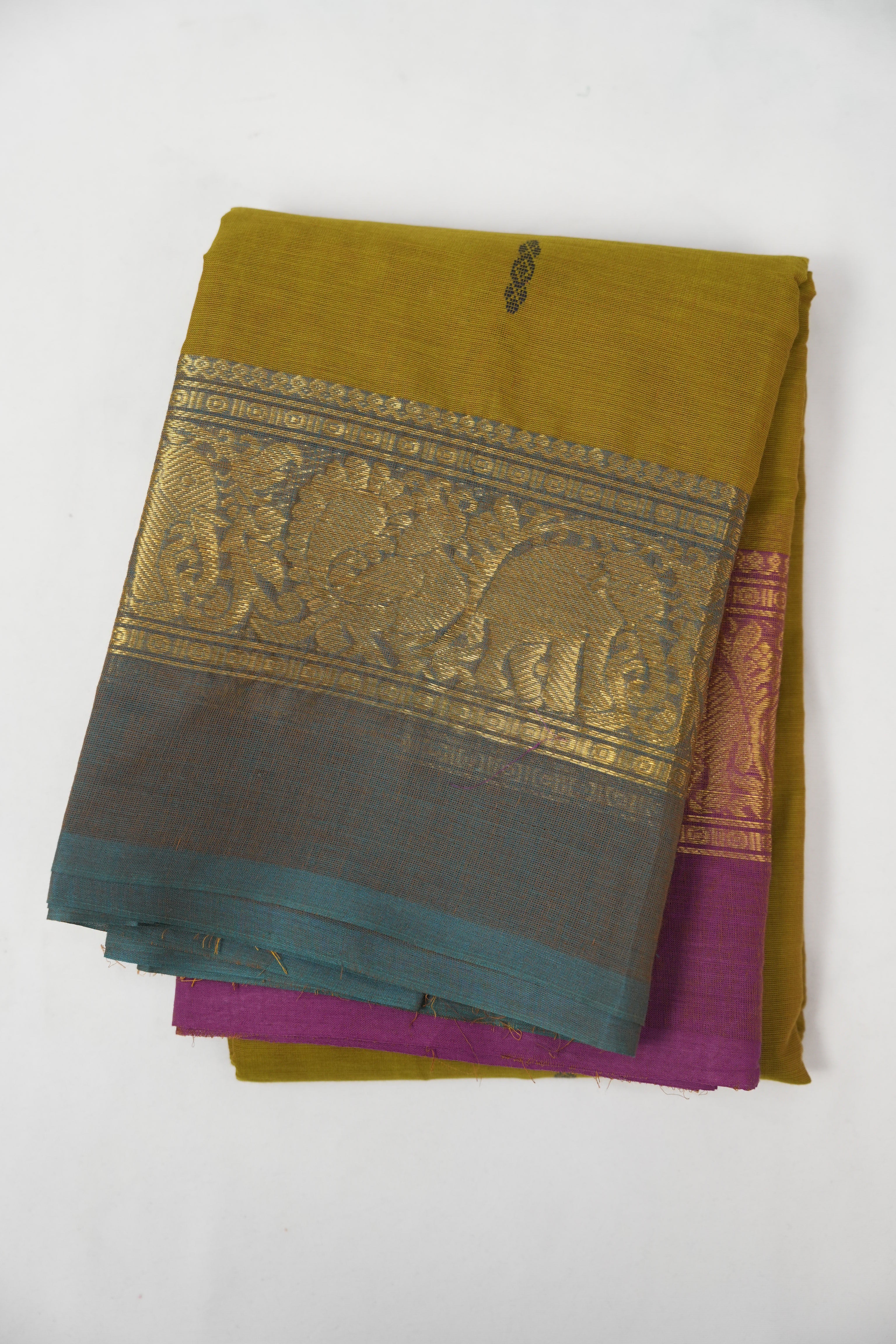 Olive Green Kanchi Cotton Saree - SROGKCS1351
