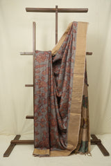 Grey Kalamkari Tussar Silk Saree - SRGKTSS46