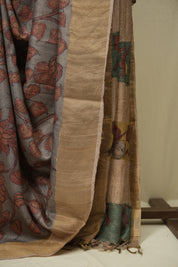 Grey Kalamkari Tussar Silk Saree - SRGKTSS46