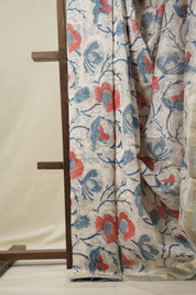 White- Blue HBP Cotton Silk Saree With Maheshwari Border - SRWBCSS1325