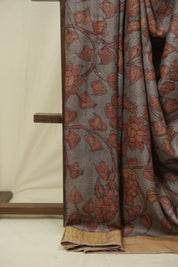 Grey Kalamkari Tussar Silk Saree - SRGKTSS46