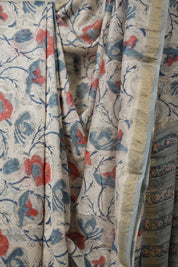 White- Blue HBP Cotton Silk Saree With Maheshwari Border - SRWBCSS1325