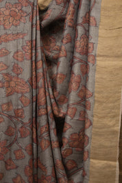 Grey Kalamkari Tussar Silk Saree - SRGKTSS46