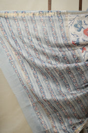 White- Blue HBP Cotton Silk Saree With Maheshwari Border - SRWBCSS1325